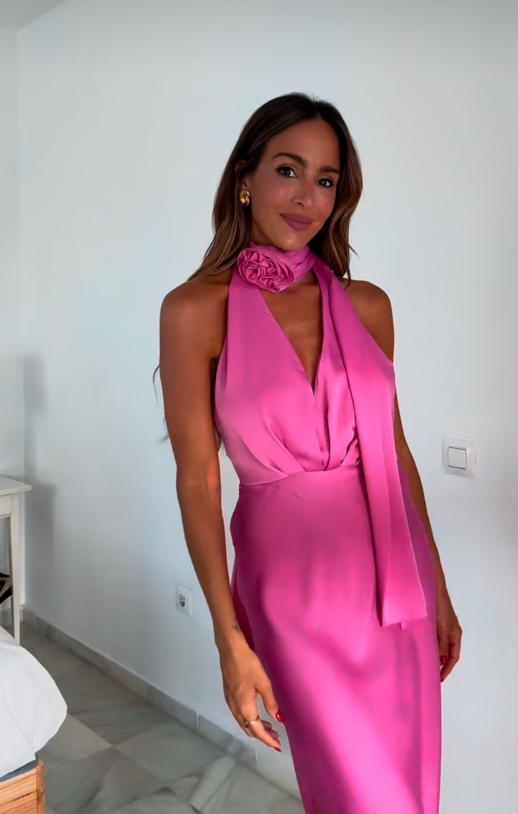 ZARA XS, S, L FW24 MID- PINK FLORAL SATIN EFFECT MIDI DRESS 8463/309 NWT