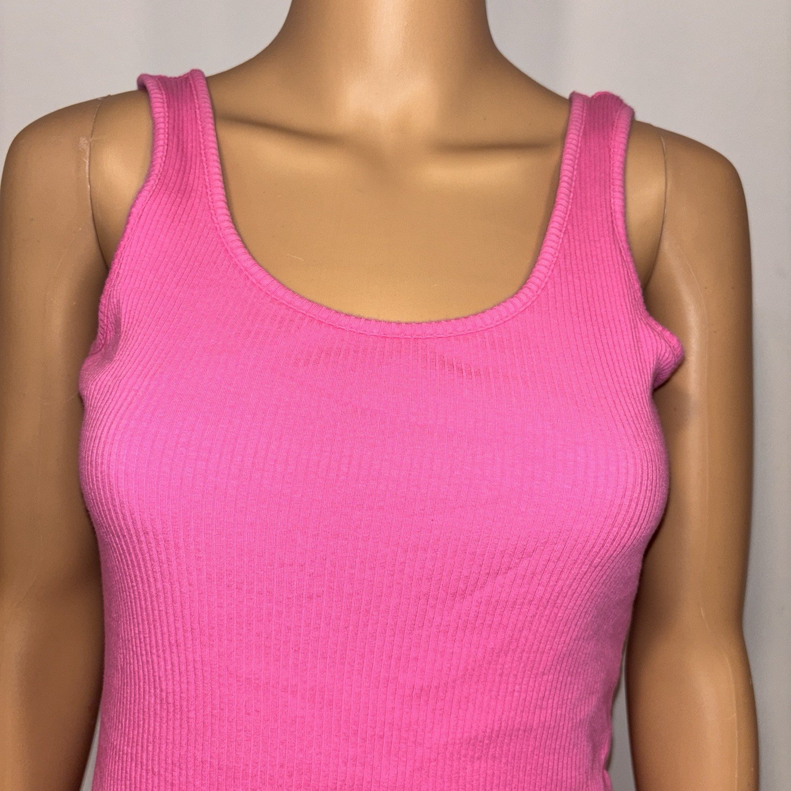 Ambiance Apparel Hot Pink Ribbed Tank Dress Mini Bodycon Scoop Neck Stretch Sz M