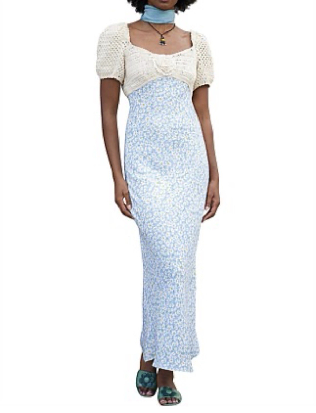 RIXO Sardinia Dress Size AU 12 US 8 NWT Daisy Chain Midi Blue Crochet