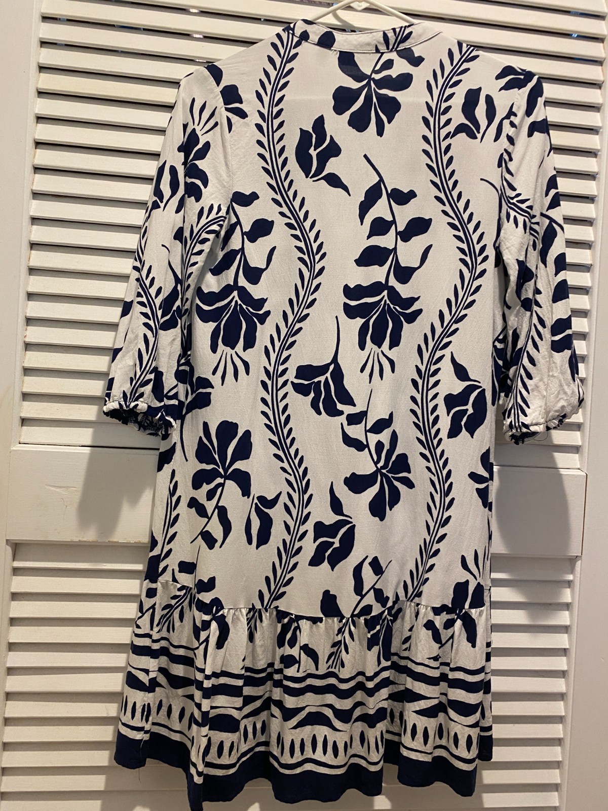 Mlle Gabrielle Blue & White Size Small Petite Above Knee Mid Sleeve Dress