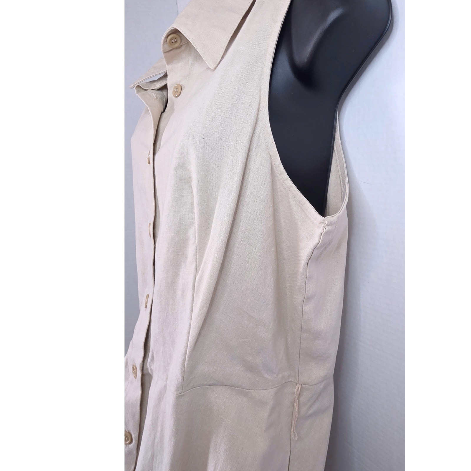 AA Studio Khaki Linen Blend Button Front Sleeveless Midi Shirtdress 16 RUN SMALL