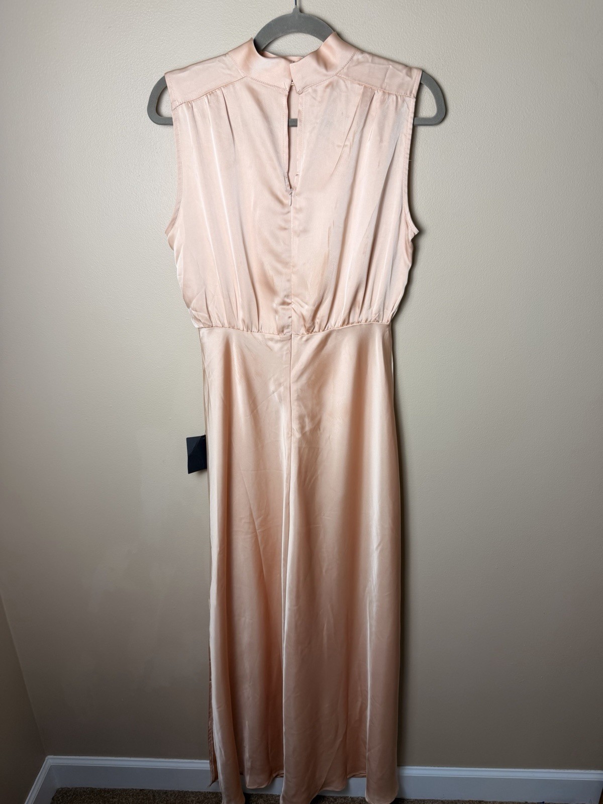 Lulus Classic Elegance Blush Satin Mock Neck Maxi Dress NWT M