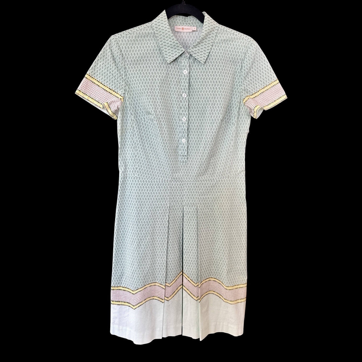 Tory Burch Green Emmy Shore Sarno Pleated Cotton Shirtdress Women’s Size 8
