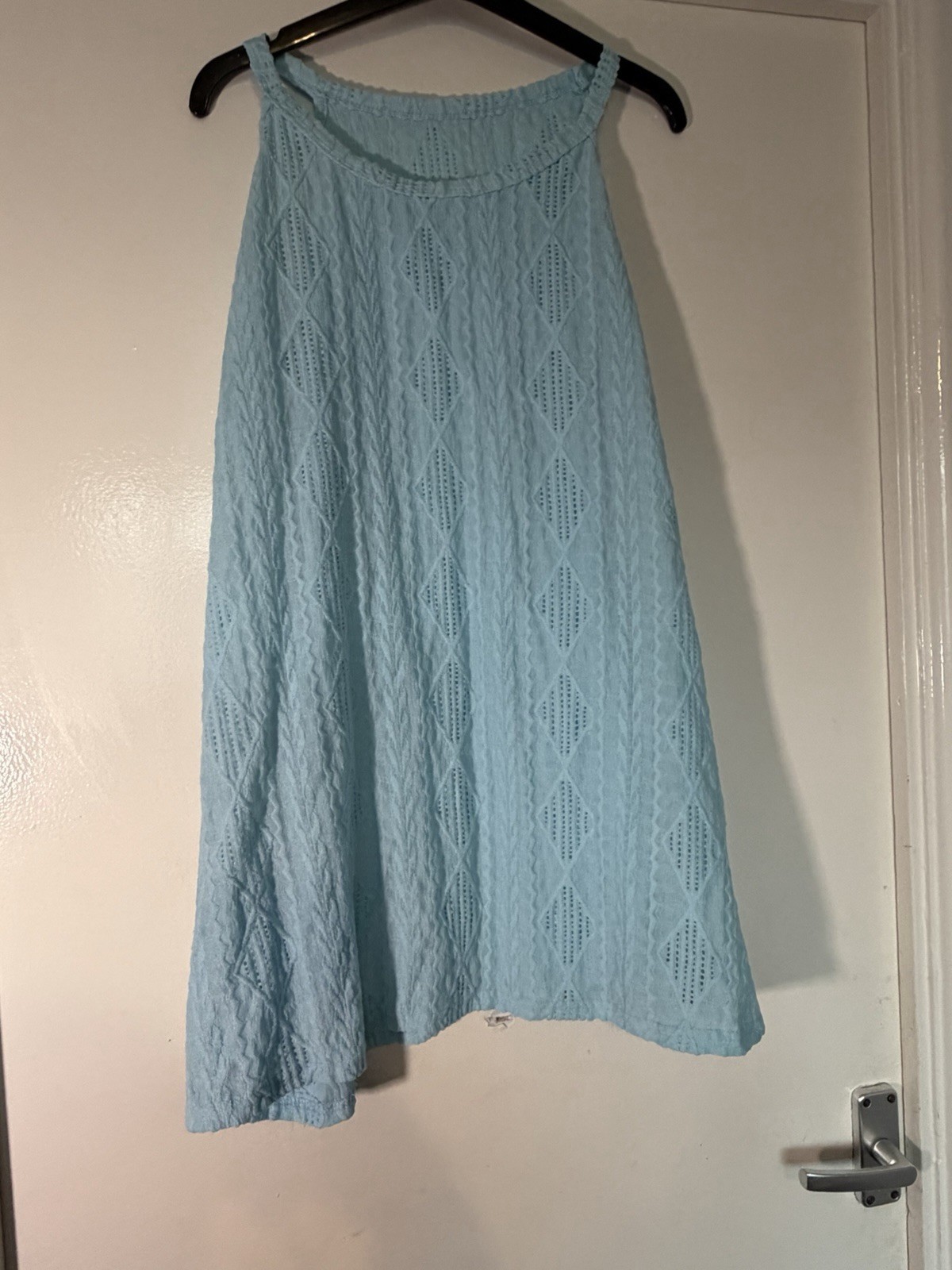 Baby Blue Diamond Pointelle Knit Halter Mini Dress Plus Size 4XL