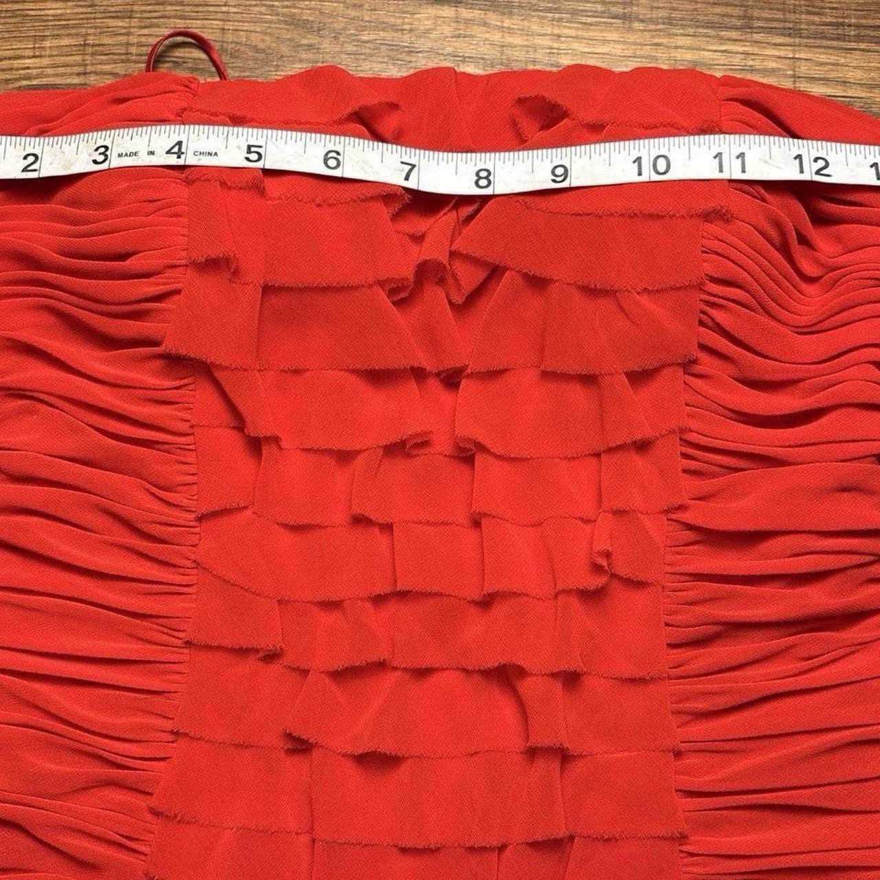 Cache Red Ruched Ruffle Chiffon Sheath Spaghetti Strap Party Dress Size 4