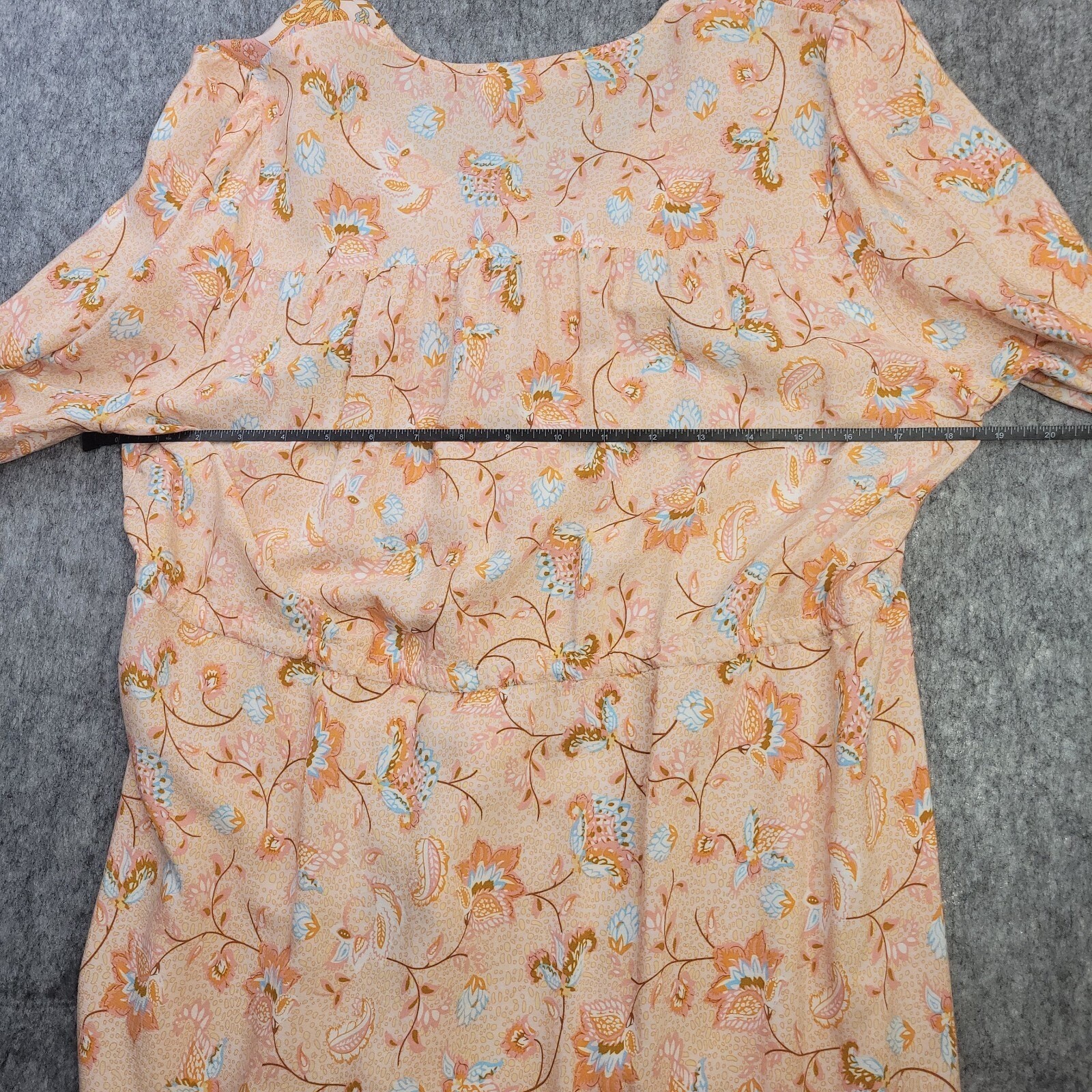 Women Dress Large Midi Romantic Boho Orange Balloon Sleeve Cottagecore