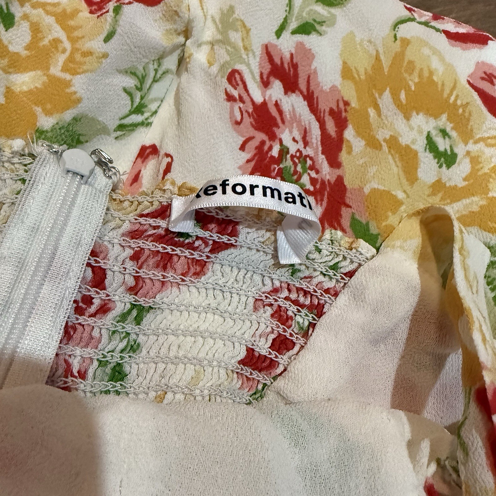 REFORMATION Nikita Floral Georgette Midi Dress In Winona Size 6 Bows Ruffles