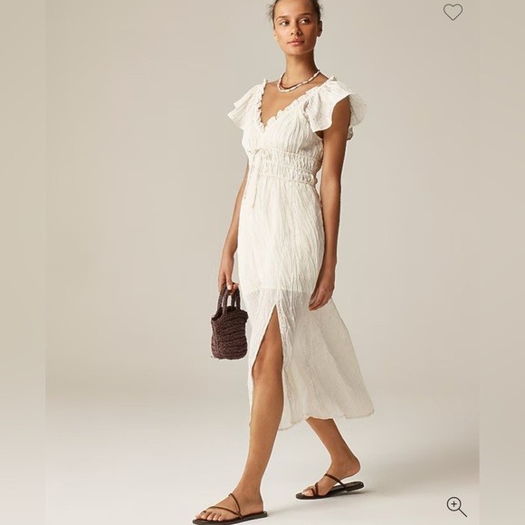 J Crew Palermo Crinkle Midi Dress Tall Medium Cream Boho Resort Coastal NWT
