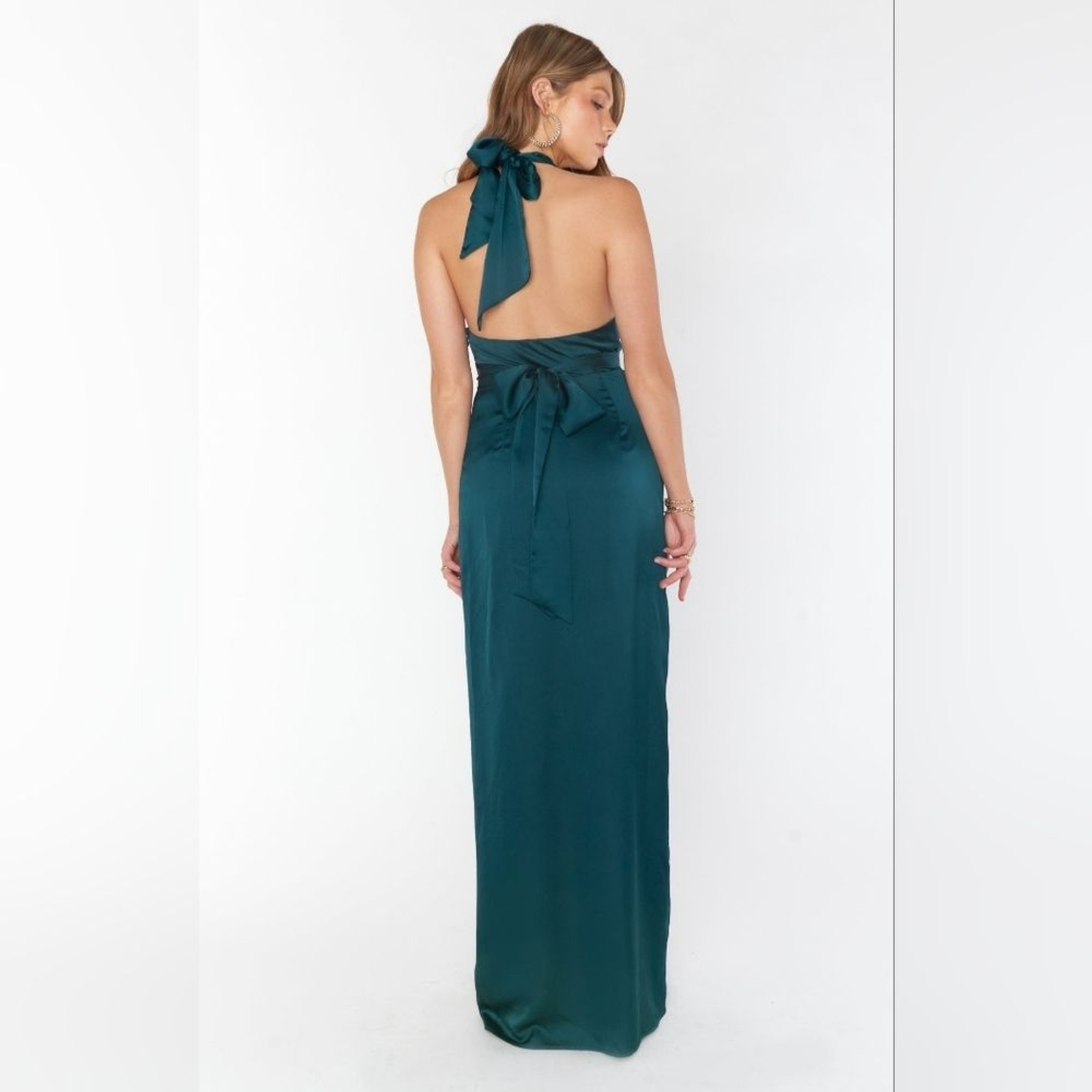 Show Me Your MuMu Adele Halter Deep Emerald Luxe Satin Maxi Dress S Wedding Prom