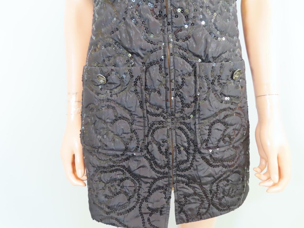 CHANEL Black Quilted Camellia Embroidered Sequin Dress F 36/US 4-altered