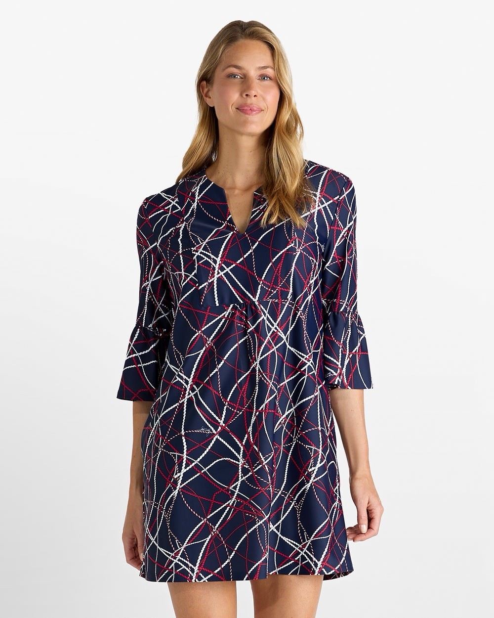 Jude Connally Shift Dress V-Neck 3/4 Bell Sleeve Floral Black Multicolor S