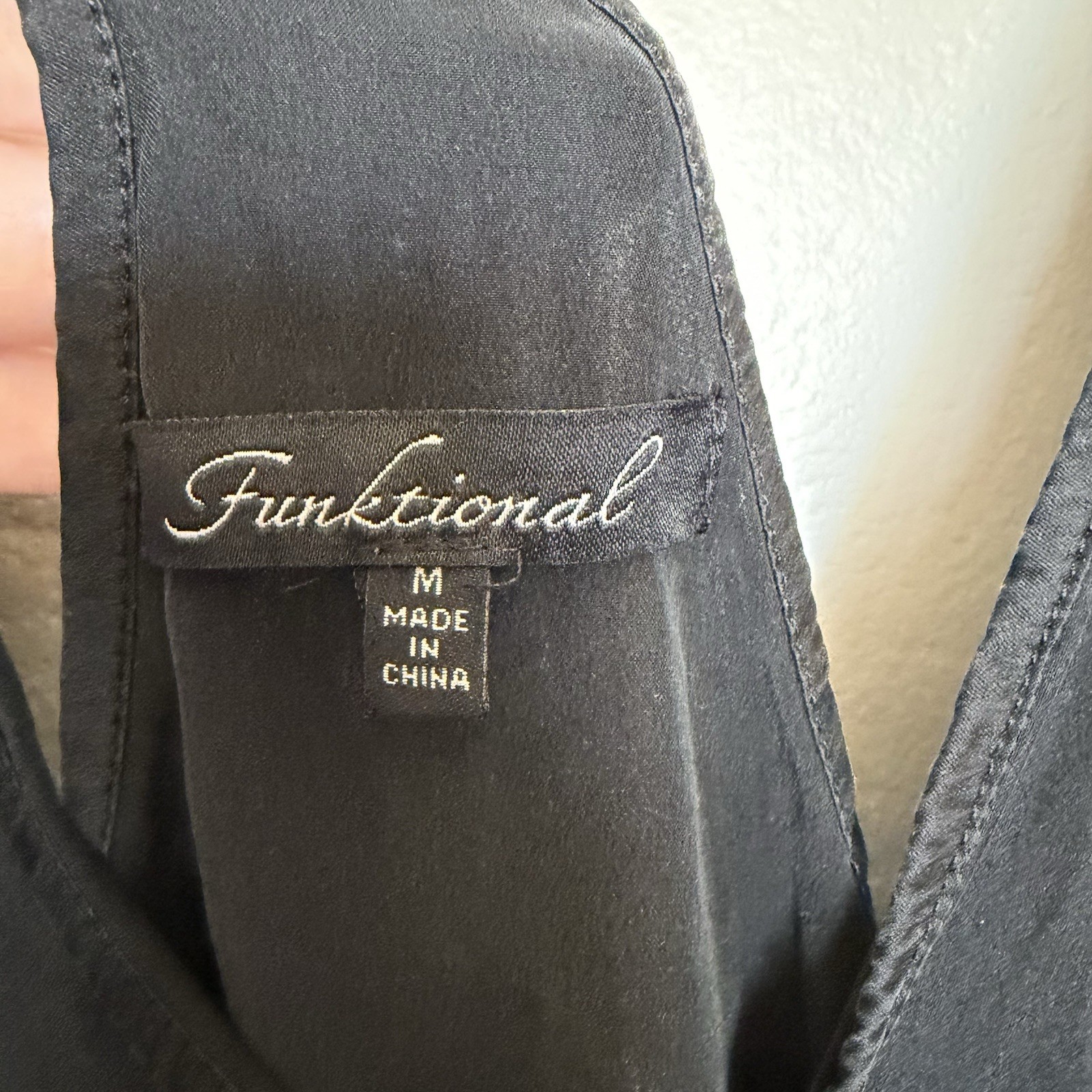 Functional Black Satin Mini Deep V Zip Open Back Cocktail Party Dress Size M