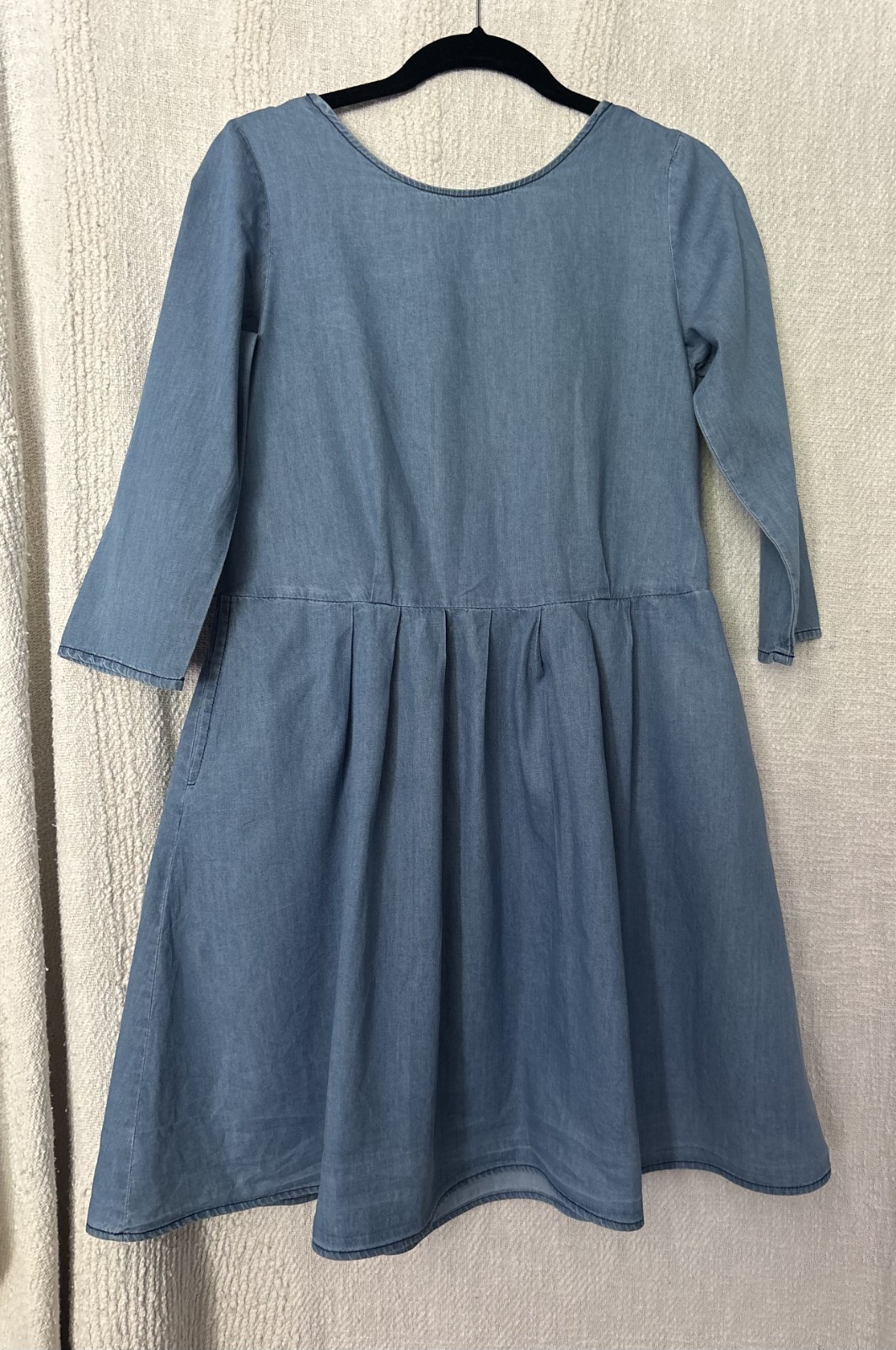 ASOS blue denim backless bow round neck long sleeve knee length dress 8