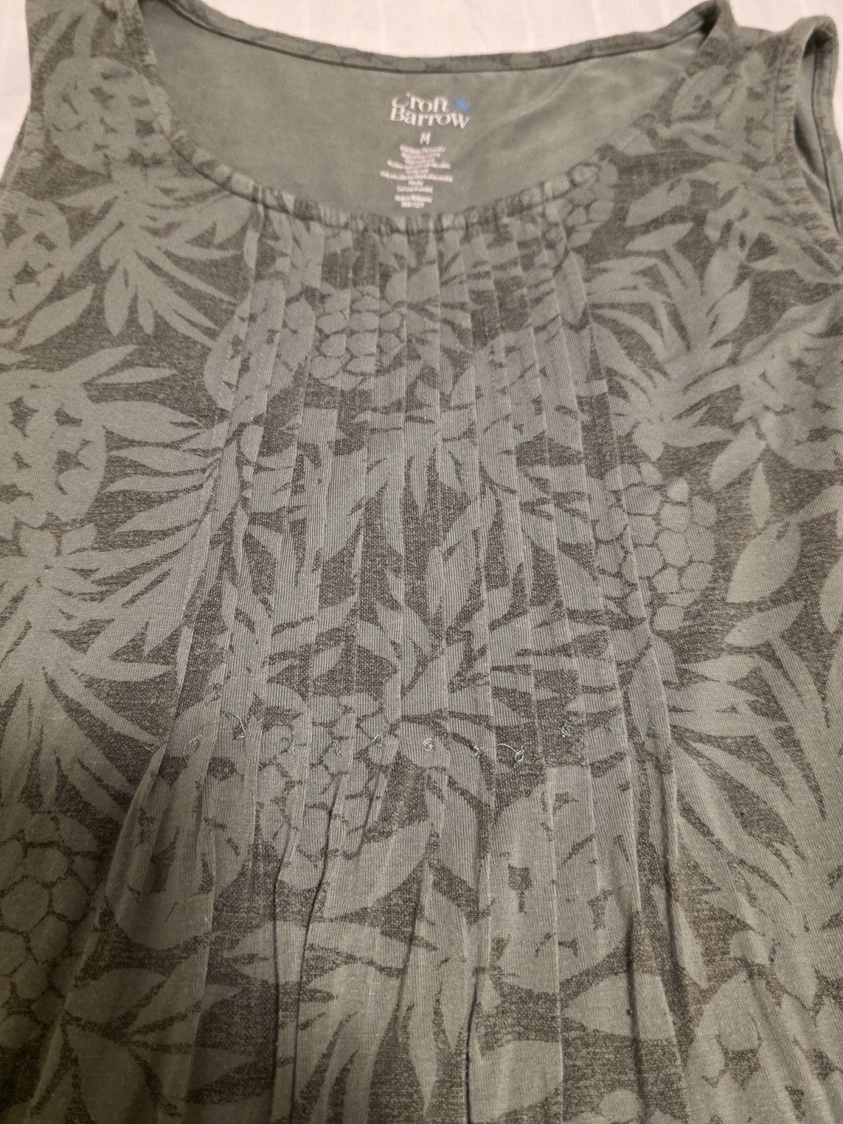 Croft & Barrow M Olive GreenFloral Knit Sleeveless A-Line Knee Length Dress