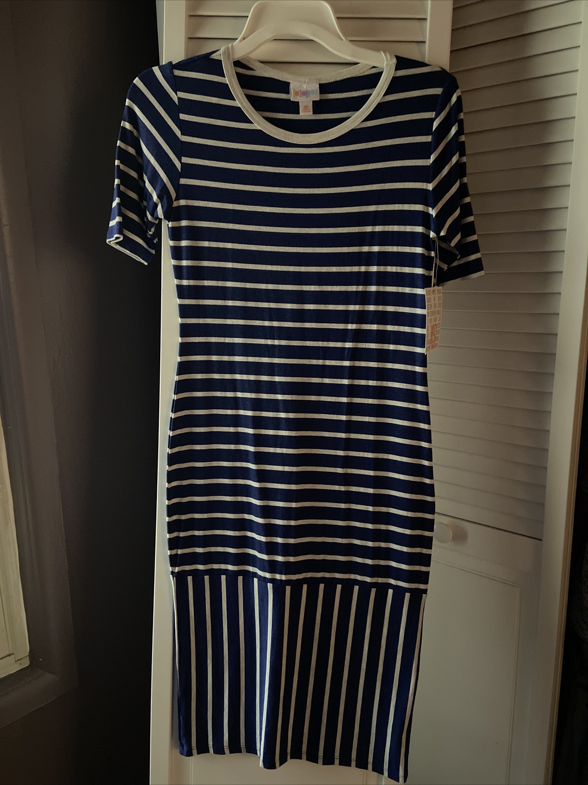 LULAROE JULIA SIZE XS Navy Blue Stripe New With Tags Never Worn