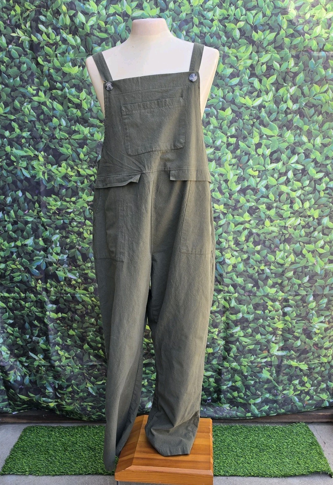 Olive Green Wide Leg Overalls Womens Medium Minimalist Utility Jumpsuit Relaxed