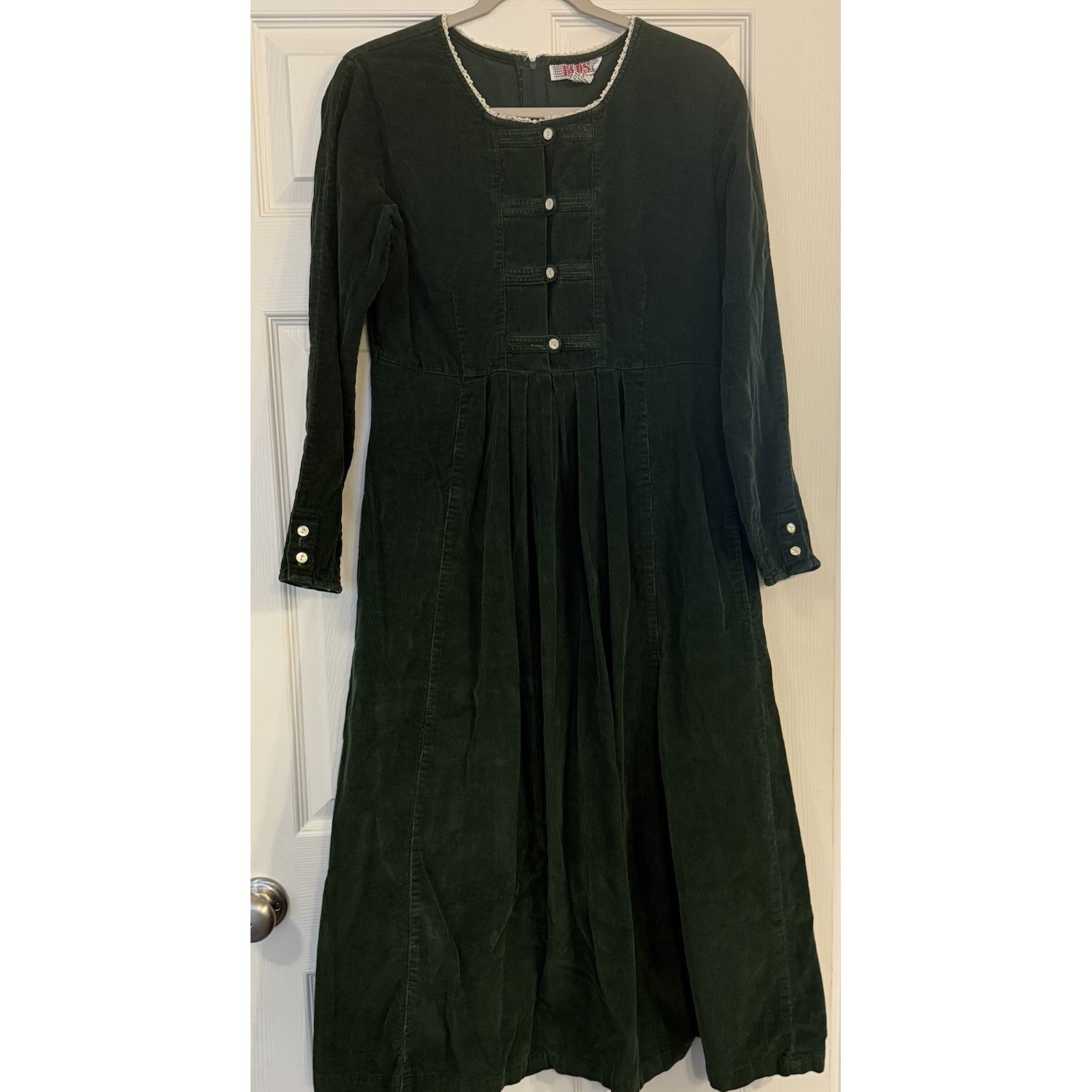 VTG Green Corduroy Milkmaid Dress FADS Sz 6 Midi Cottagecore Dutch Girl Costume