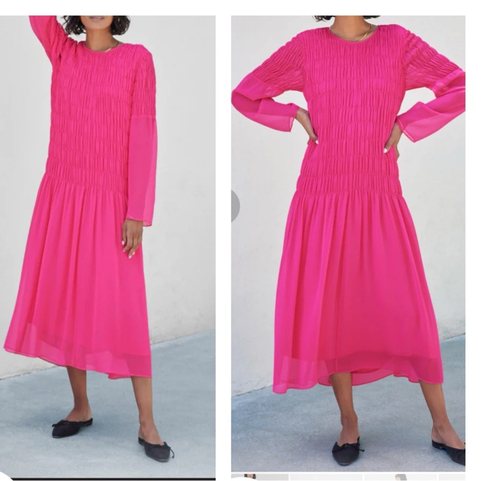 AYR The Something Special Silk Dress Pink Crinkle Flowy Smocked Ruched Sheer XS