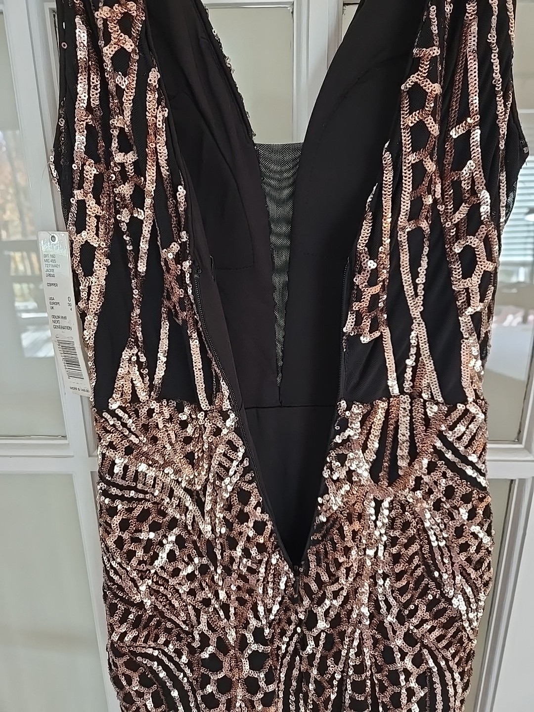 Gianni Bini Black Copper Sequin Mermaid Formal Gown Size 0 Jackie Dress NWT