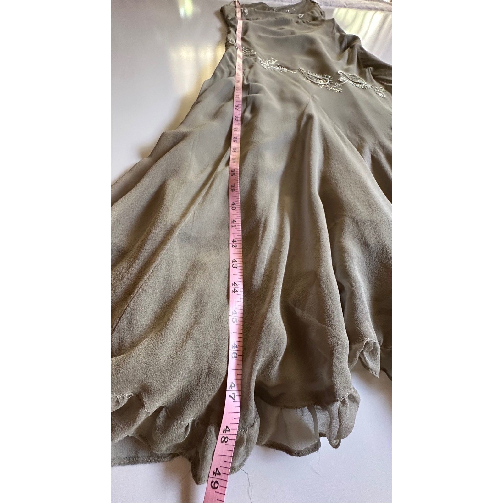 Y2K An’ge Intuition Silk Beaded Paisley Embroidery Slip Dress Sage Green Size XS