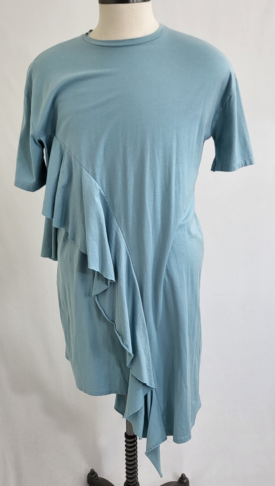 Zara Trafaluc Tee Shirt Dress Size Small Ruffeled Turquoise