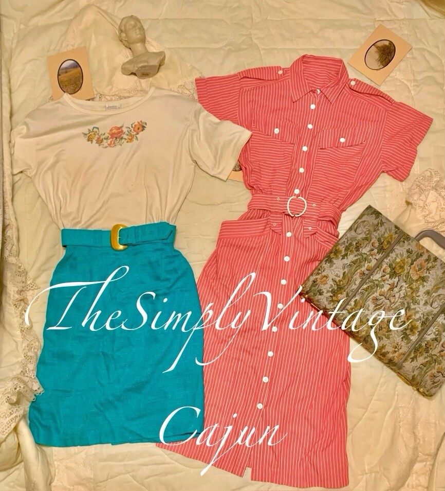 Vintage Spring Classic 80’s Basics Fit N Flare Hot Pink Dress Teal Skirt & Shirt