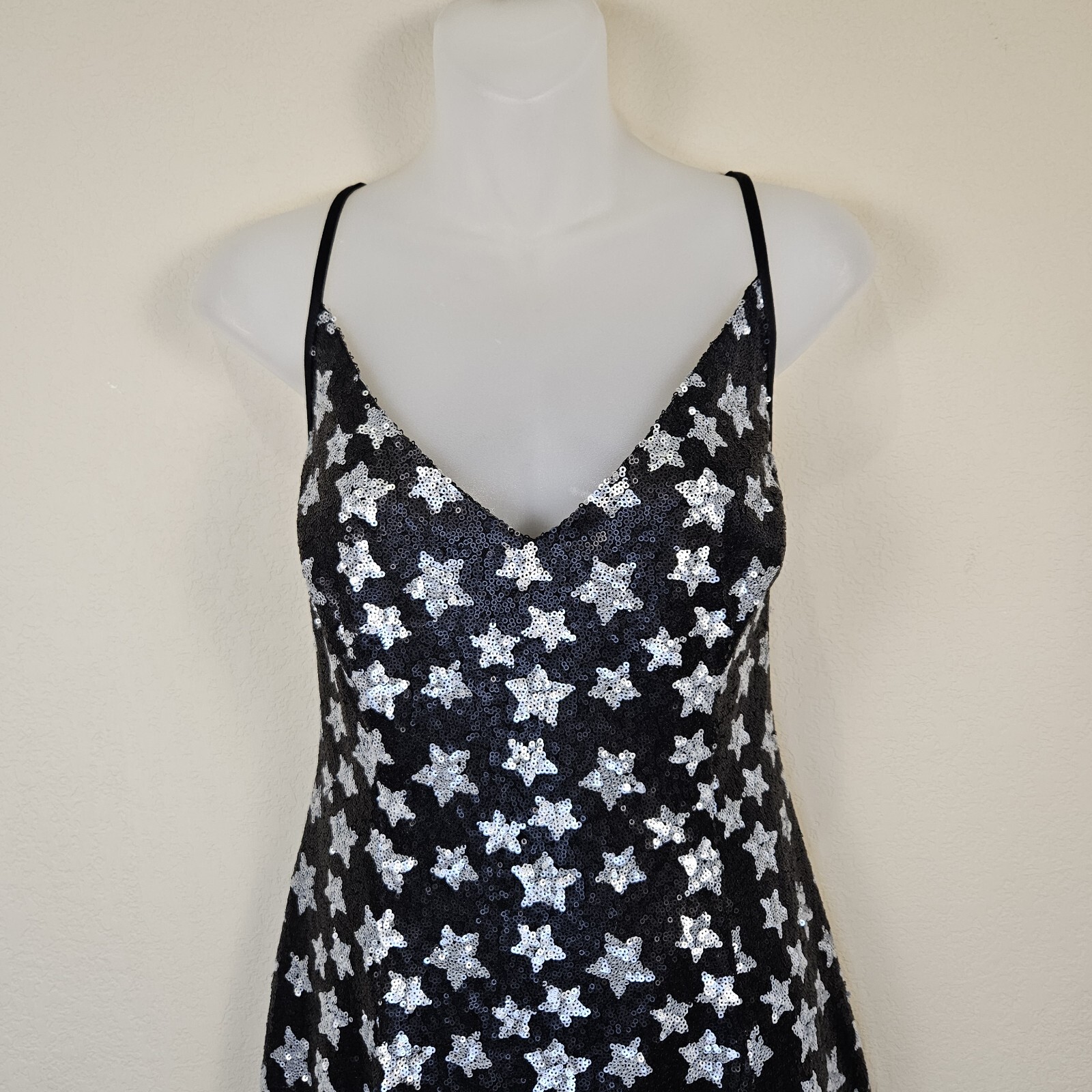 Black Halo Amorie Sequin Dress 12 Starry Night Party Mini Cocktail Black Silver