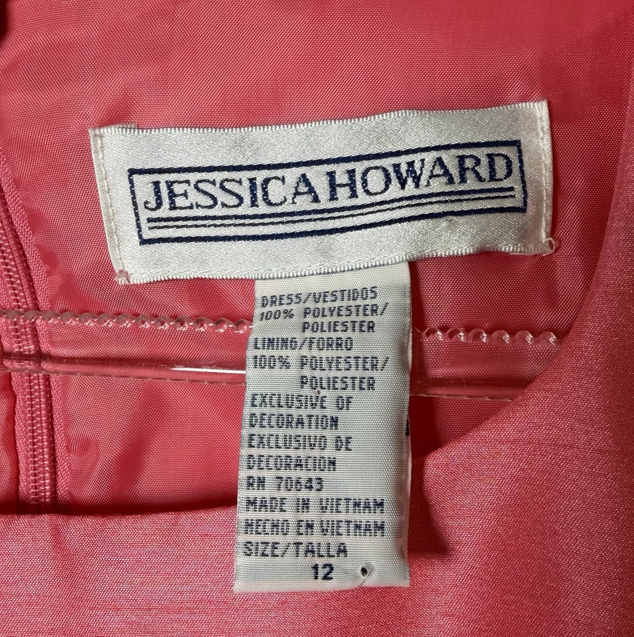 Vtg JESSICA HOWARD Pink Barbie Sheath Dress Beaded Embroidered Short Sleeve 12