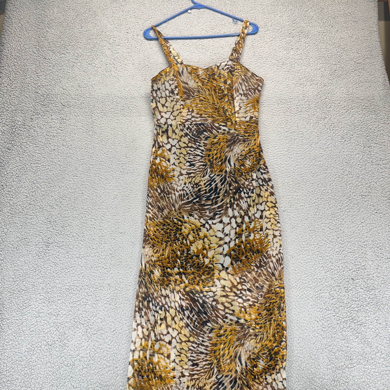 NWT Jessica Taylor Womens Sleeveless Maxi Dress Brown Yellow Leopard Size M
