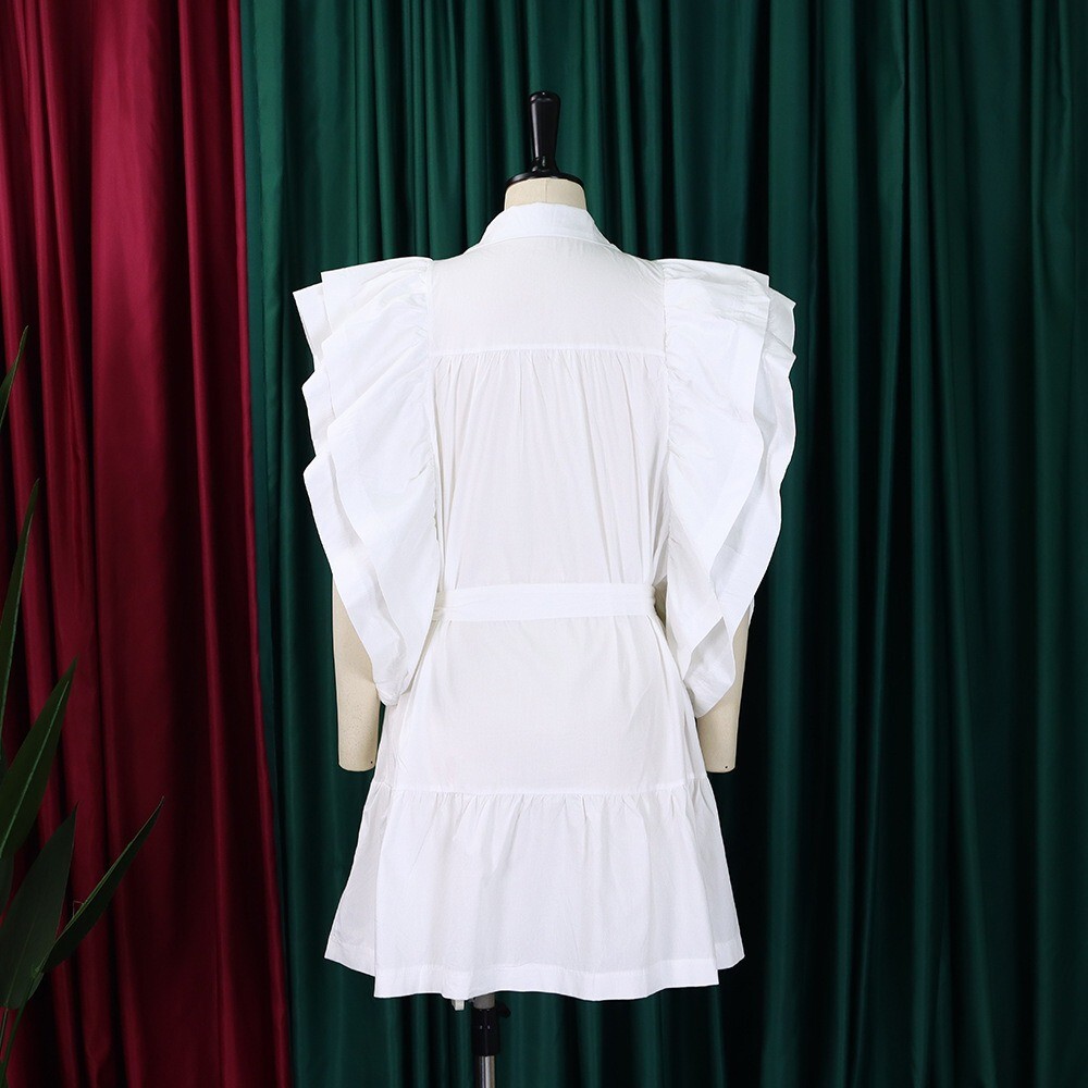 Womens Summer V Neck Ruffle Cap Shift Mini Sundress T-Shirt Dress Casual Dresses