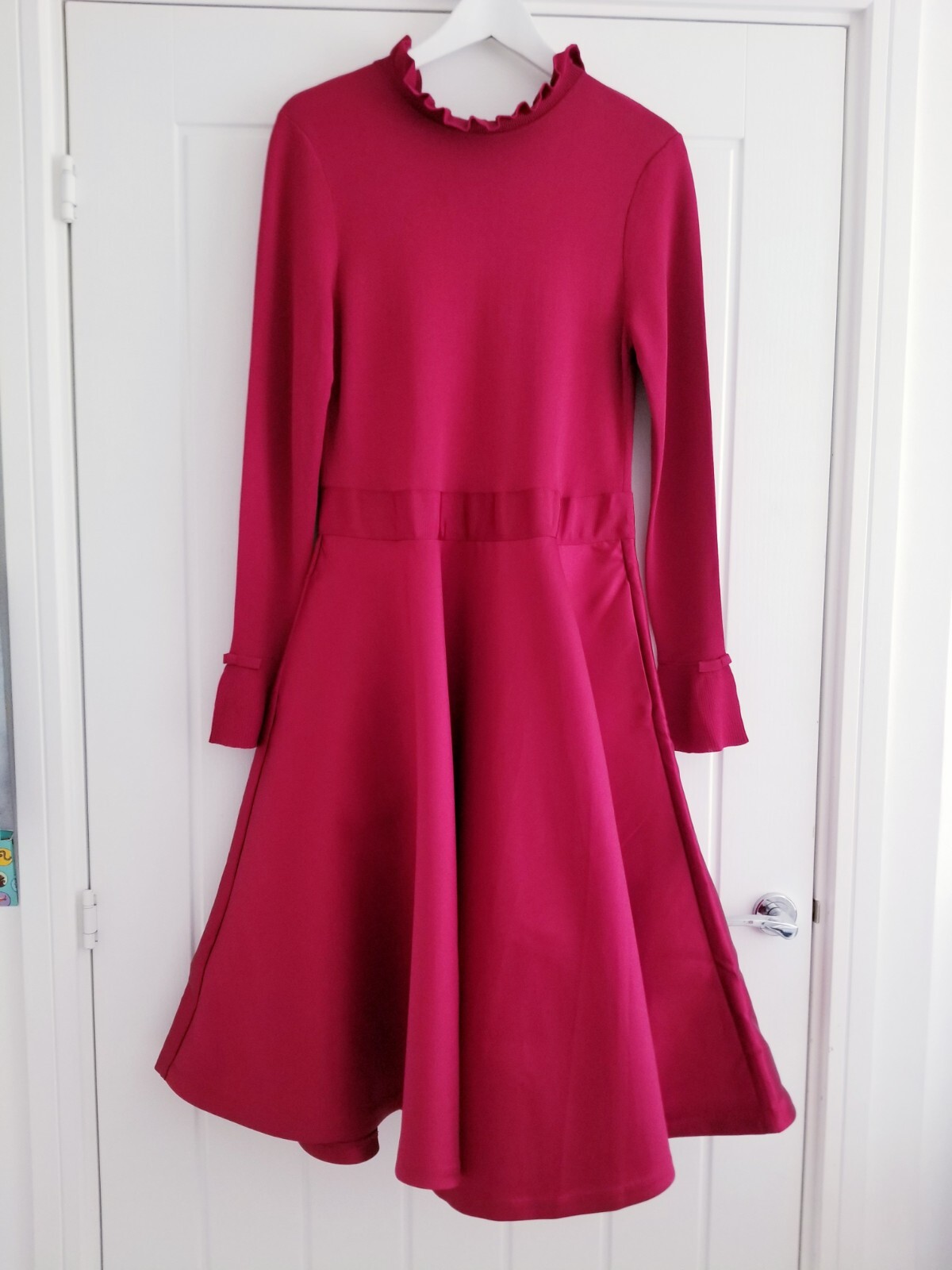 Ted Baker Zadi Midi Dress Knitted Bodice Deep Pink Red Long Sleeve Size 4 UK 14