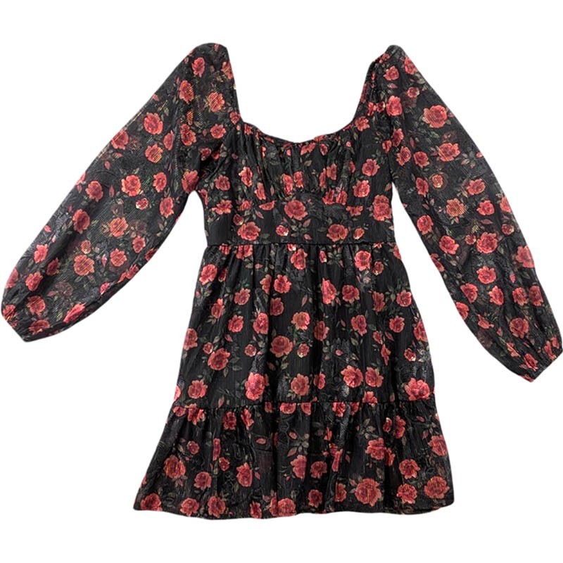 Altar’d State Mini Dress Womens Medium Top Black Peasant Fairy Milkmaid Boho