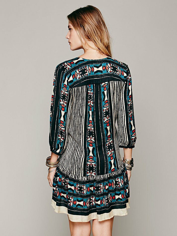 FREE PEOPLE $128 BLACK COMBO BOW & ARROW HENLEY DRESS SZ XS