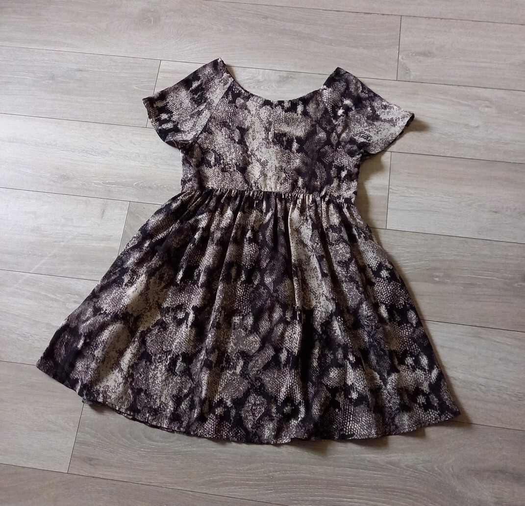 Some Days Lovin Grey Snakeskin Print Flared Dress Casual Smart Holiday UK8/10