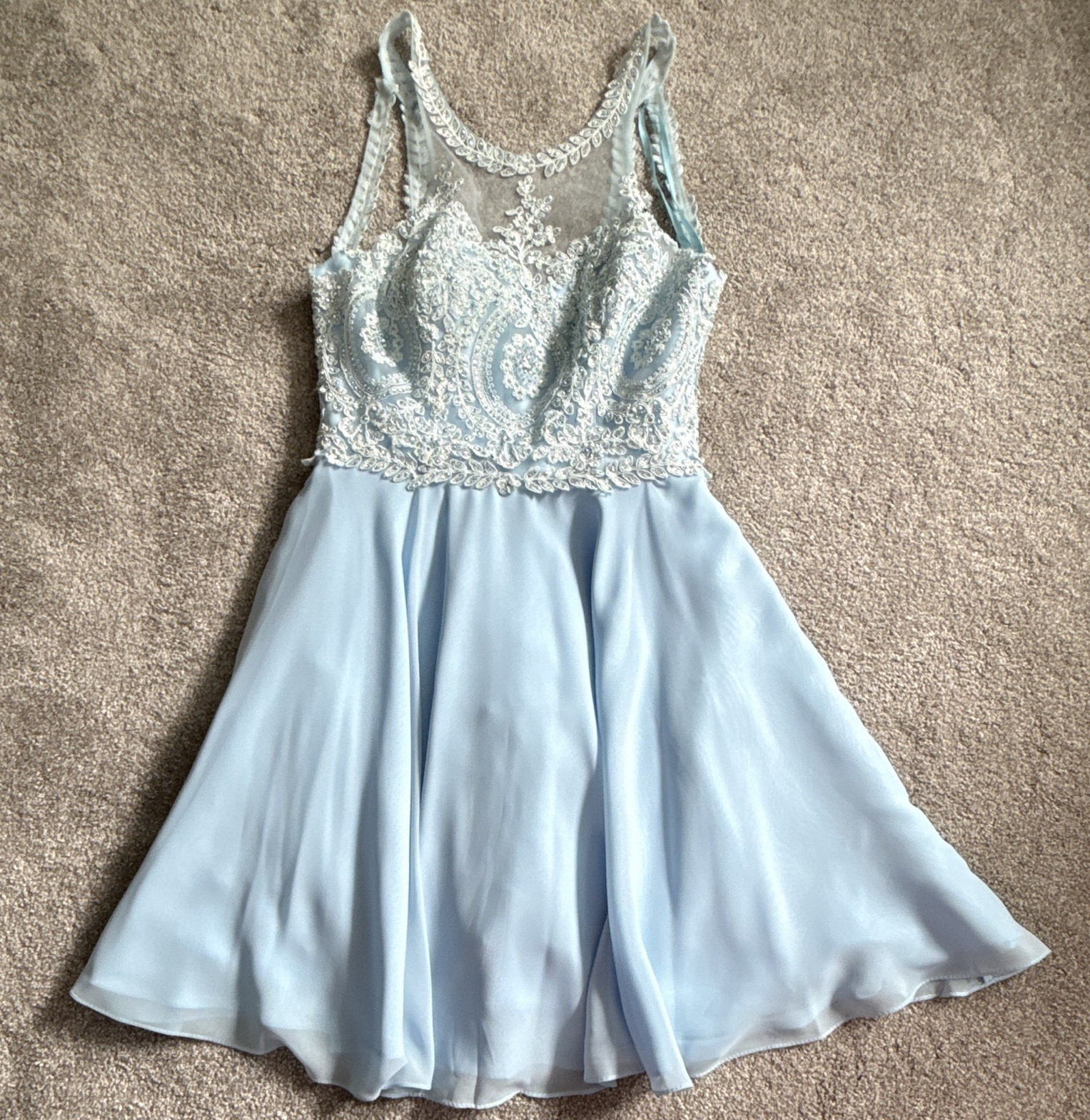 Dancing Queen Women’s Fit & Flare Dress M Blue Sleeveless Lace Beaded Lined