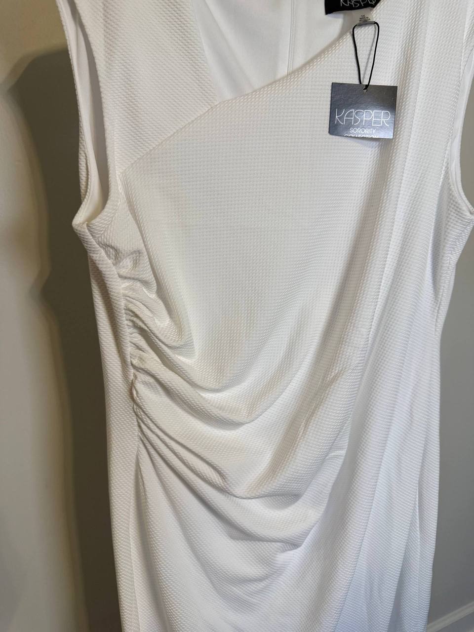 Kasper Asymmetrical Neck Ruched Midi Dress 1X New With Tags White Elegant $89