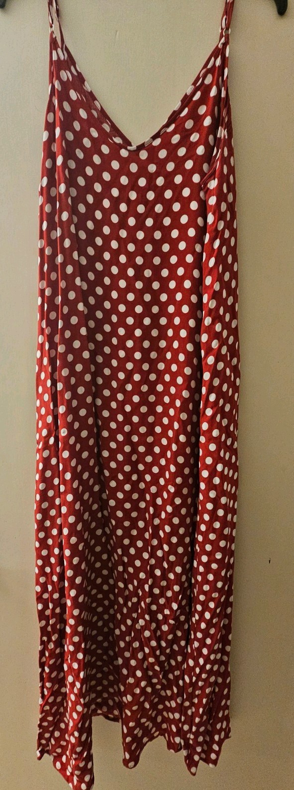 LILBETTER Red White Polka Dot Maxi Dress Women’sSZ XL AdjustableStrapsSleeveless