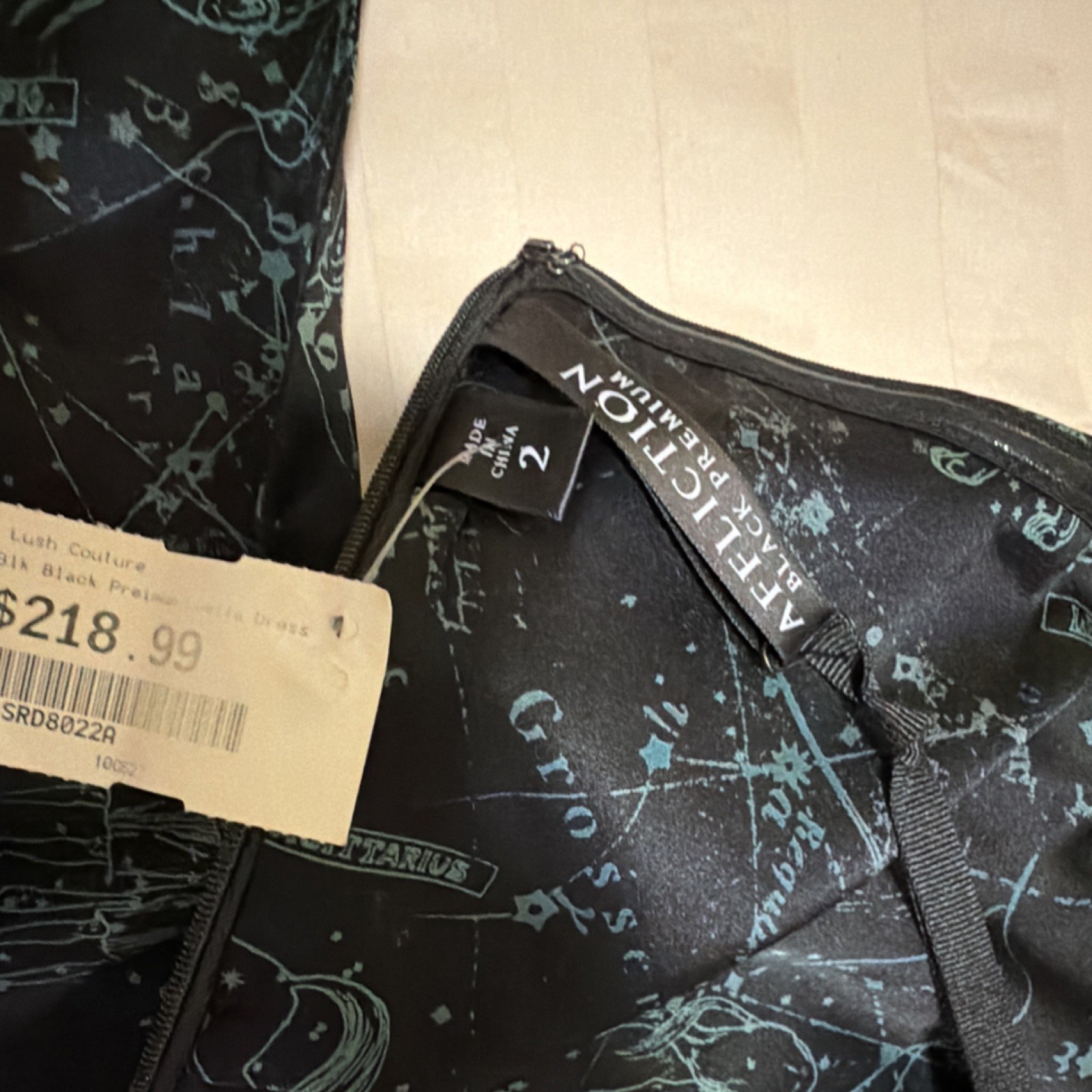 Affliction Black Premium Mini Dress Constellation Strapless Black Green Size 2