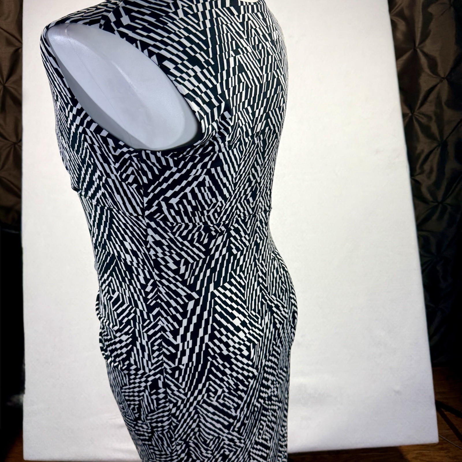 Vtg. Enfocus Studio Women’s Side Ruched Sheath Dress Black & White – Size 14W