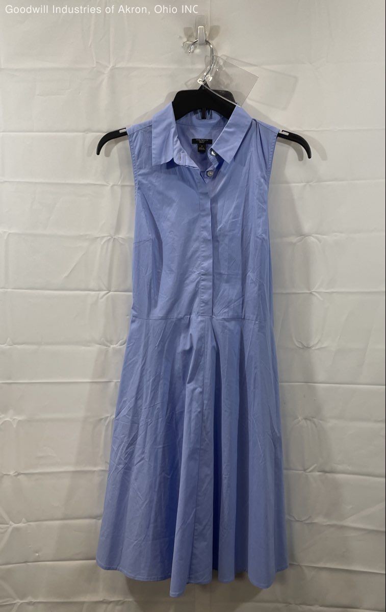 Ann Taylor Factory Women’s Blue Sleeveless Shirt Dress Pleated Tie Back Sz 4P