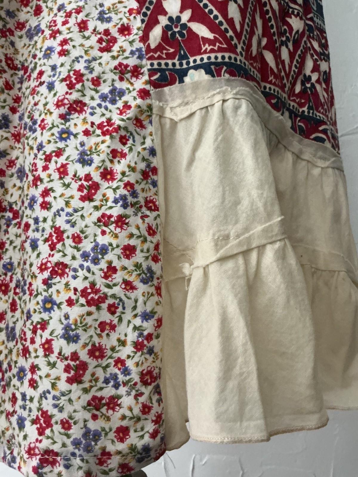 Unbranded Boutique Dress M Patchwork Ruffled Shift Mini Boho Cottagecore NWOT