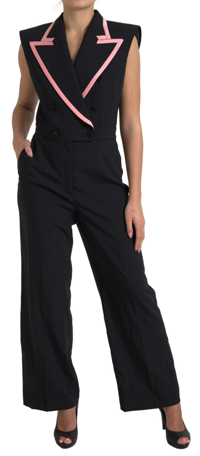 DOLCE & GABBANA Dress Jumpsuit Black Wool Blend Sleeveless IT42/US8/M RRP $3000
