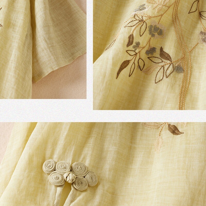 Women Side Slit Embroidery Retro Style Dress Half Sleeve Chinese Dress Summer