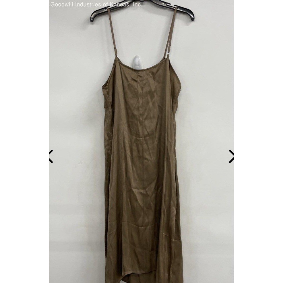 Able Brown Viscose V-Neck Midi Slip Dress Adjustable Spaghetti Straps Womens XL