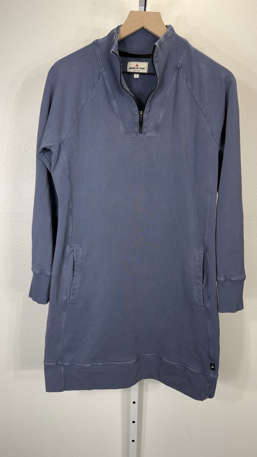 American Giant Dress Women L Blue Long 1/4 Zip Long Sleeve Sweatshirt Moto Tunic