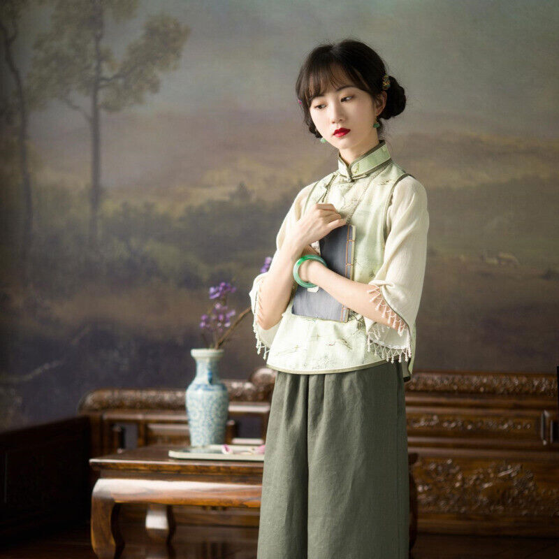 Chinese Traditional Dress Women Hanfu Shirt Cheongsam Top Tang Suit Blouses