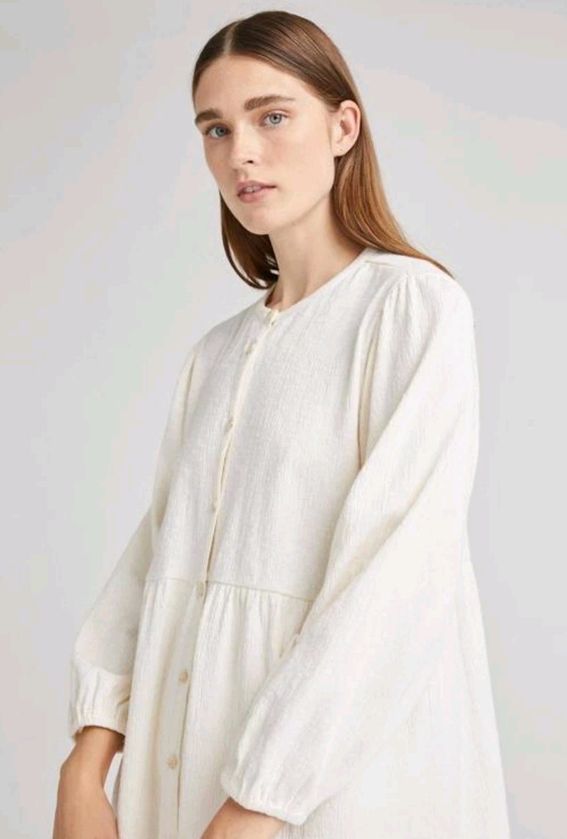 Richer Poorer Womens Bone Size M Cloud Button Up Long Sleeve Shirt Dress Frock