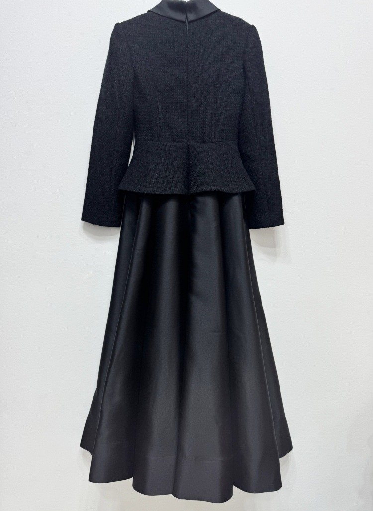 Self Portrait Black tweed patchwork long-sleeved stand-up collar Dresses
