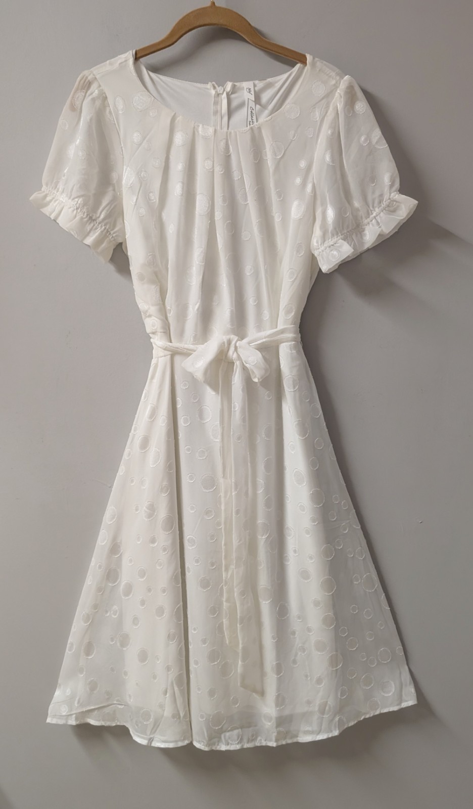 NWT NY Collection Petite White Dress Polkadot Feminine Party Event Fit & Flare M