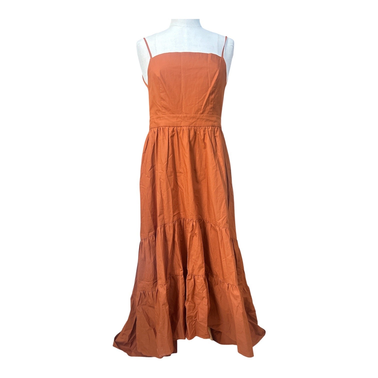 O.P.T. Dionne Cotton Tiered Boho Midi Dress in Rust Size Large NWT Resortwear
